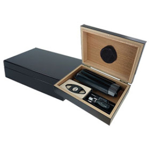Black Travel Humidor Gift Set w/Cigar Cutter, Cigar Case, Torch Lighter (9"x6"x2-1/2", 10ct) $28.00