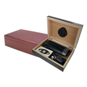 Cherry Travel Humidor Gift Set w/Cigar Cutter, Cigar Case, Torch Lighter (9"x 6"x 2-1/2", 10ct) $28.00