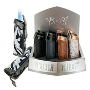 Scorch Torch Triple Torch Flame Lighter w/Cigar Punch (3.75") $117.00/display(12pcs)