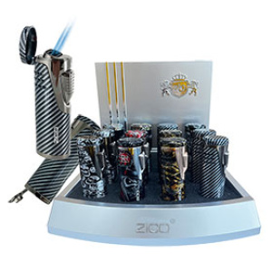 Zico Double Flame Angle Torch Lighter w/Cigar Punch (3.25") $90.00/display (12pcs)